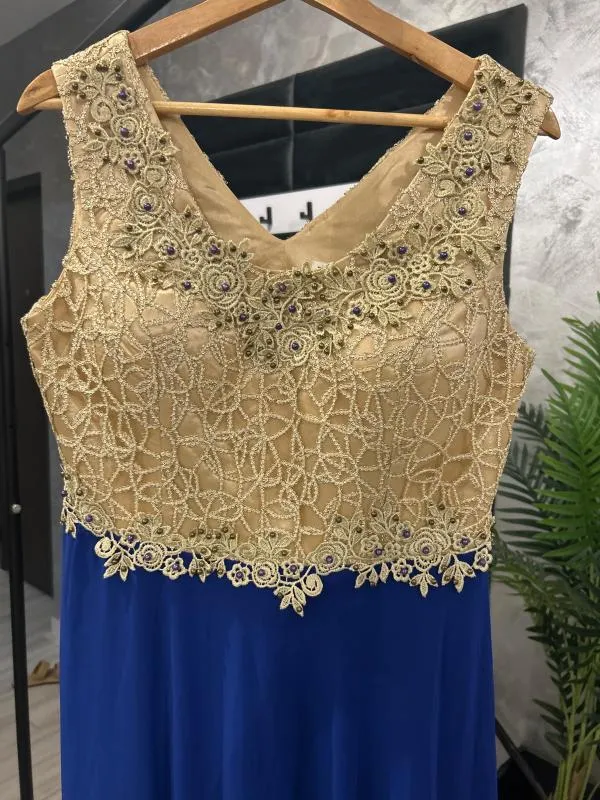 Rochie de seară Pozzltne XL | Albastru, Maxi, Fără mâneci, Curvy, Broderie - Image 4