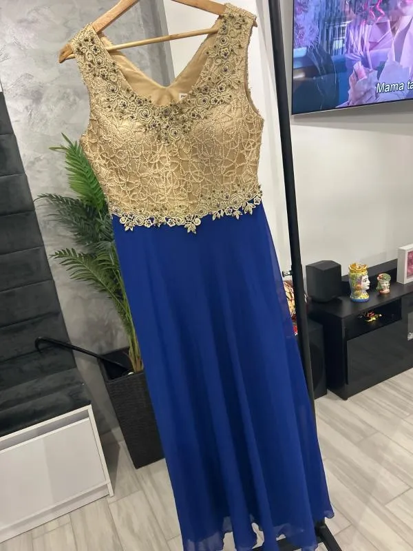 Rochie de seară Pozzltne XL | Albastru, Maxi, Fără mâneci, Curvy, Broderie - Image 5