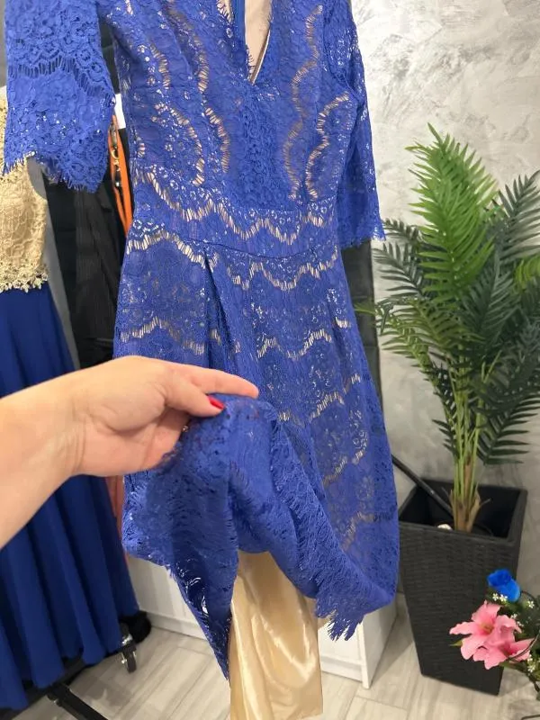 Rochie de ocazie Ella L | Albastru, Midi, Mânecă trei sferturi, Dantelă - Image 6