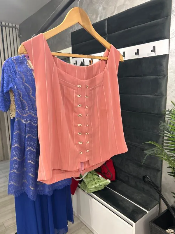 Costum cu sacou și pantaloni Makril L | Roz, Curvy, Dungi, Elastan - Image 3