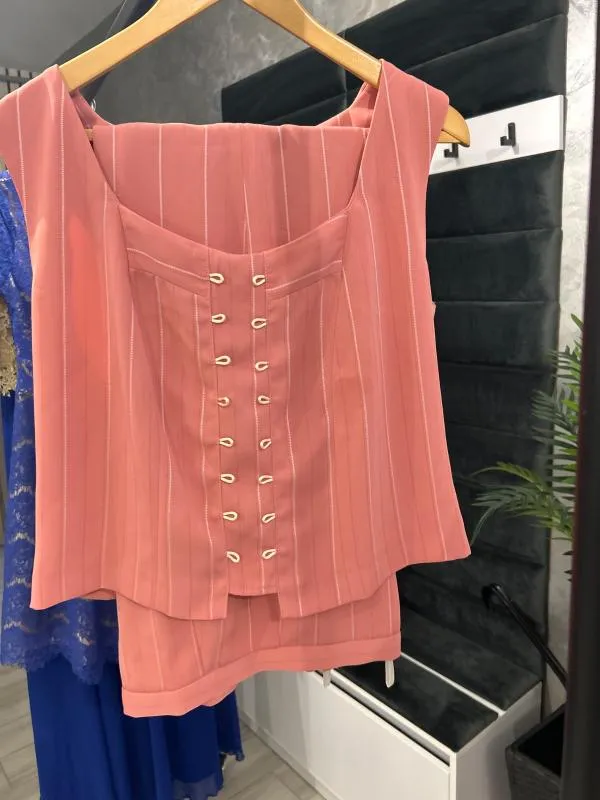 Costum cu sacou și pantaloni Makril L | Roz, Curvy, Dungi, Elastan - Image 5