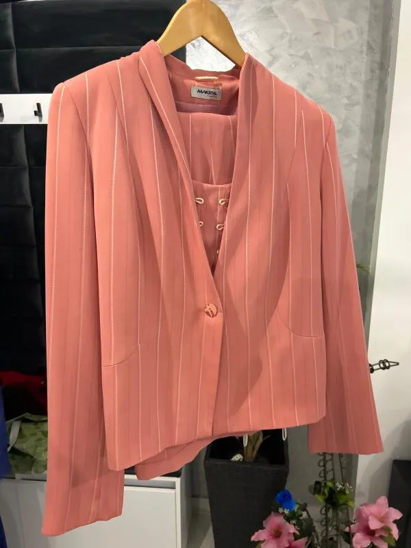 Costum cu sacou și pantaloni Makril L | Roz, Curvy, Dungi, Elastan - Image 6