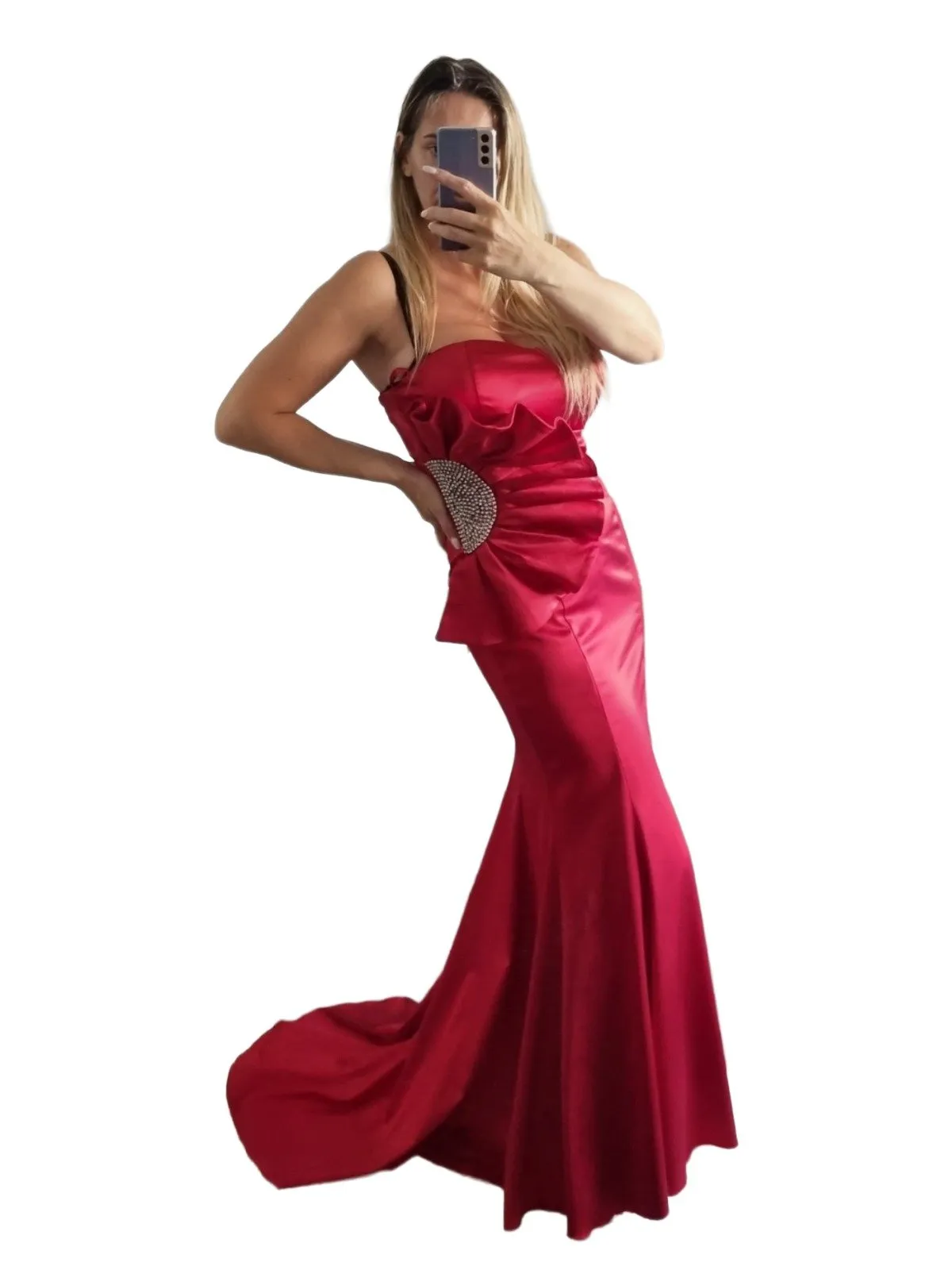 Rochie de ocazie Zeropoint L | Roșu, Maxi, Fără mâneci, Pietre decorative