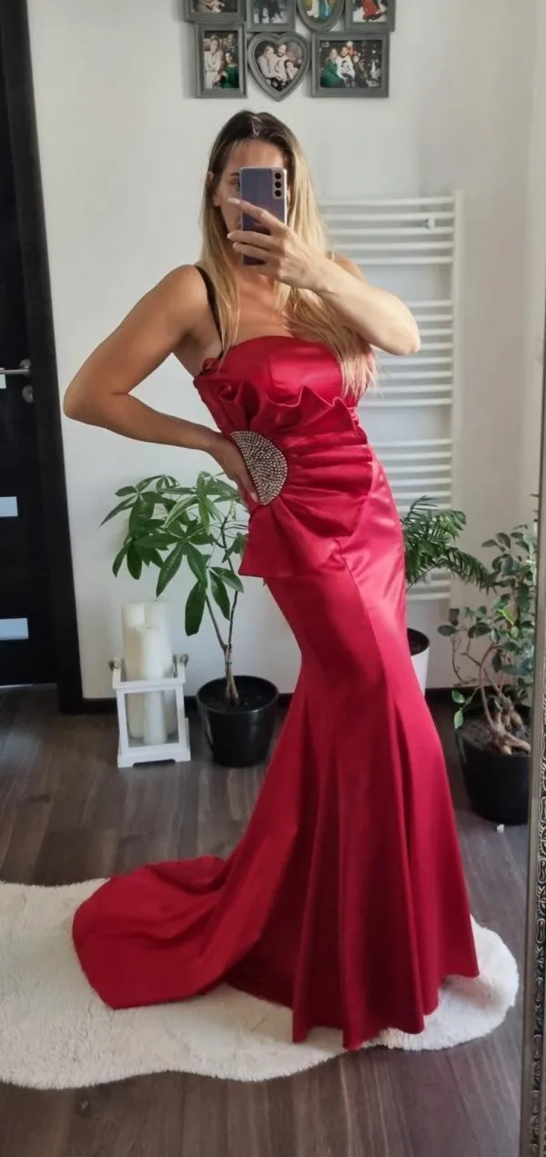 Rochie de ocazie Zeropoint L | Roșu, Maxi, Fără mâneci, Pietre decorative - Image 11