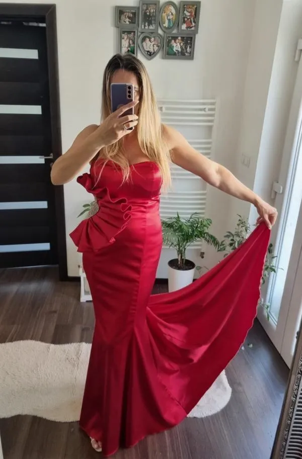 Rochie de ocazie Zeropoint L | Roșu, Maxi, Fără mâneci, Pietre decorative - Image 2
