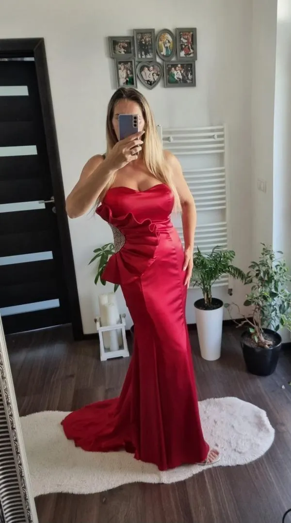 Rochie de ocazie Zeropoint L | Roșu, Maxi, Fără mâneci, Pietre decorative - Image 3
