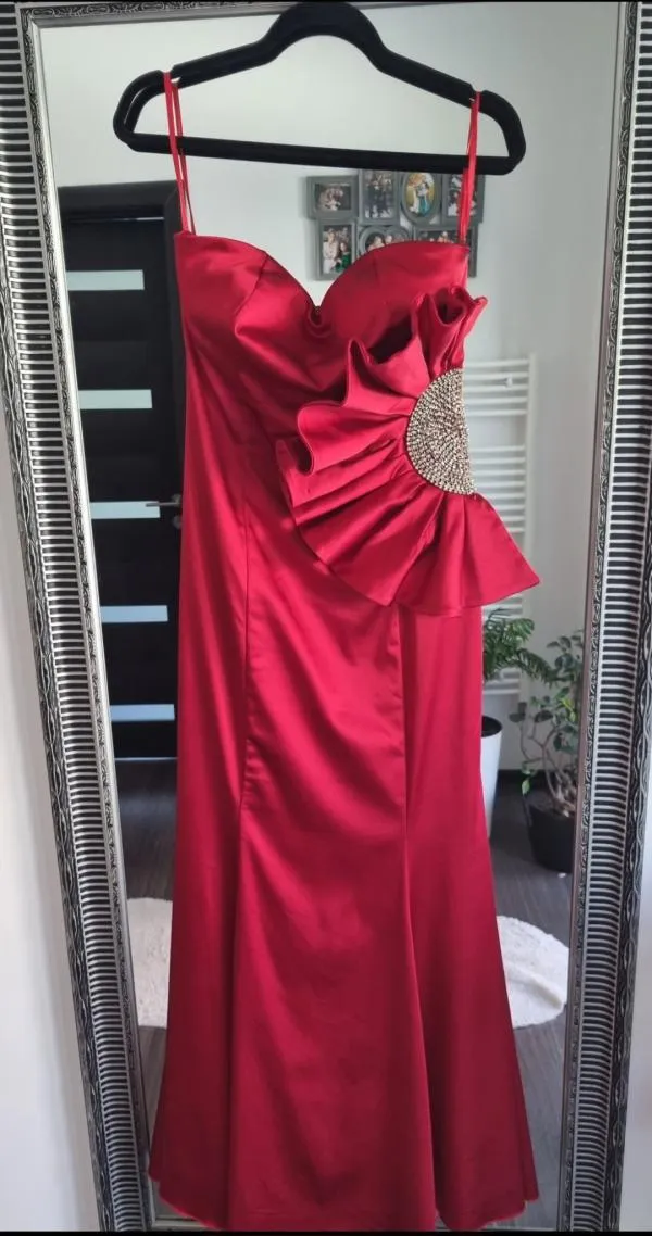 Rochie de ocazie Zeropoint L | Roșu, Maxi, Fără mâneci, Pietre decorative - Image 5