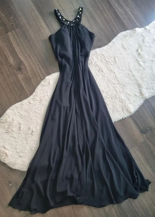 Rochie de ocazie Saygin M | Negru, Maxi, Bretele după gât, Pietre decorative - Image 4