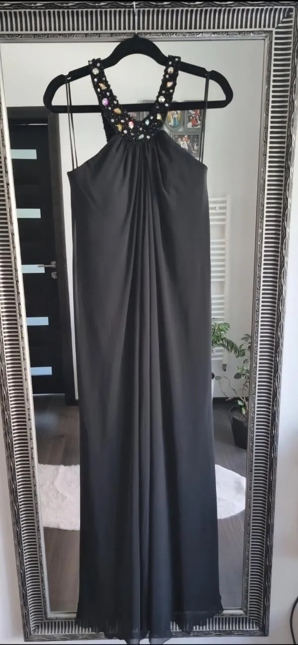 Rochie de ocazie Saygin M | Negru, Maxi, Bretele după gât, Pietre decorative - Image 6