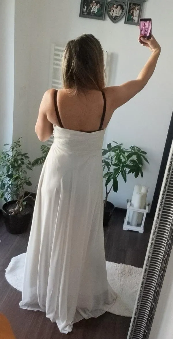 Rochie de ocazie Saygin M | Alb, Maxi, Cu umerii goi, Pietre decorative - Image 4