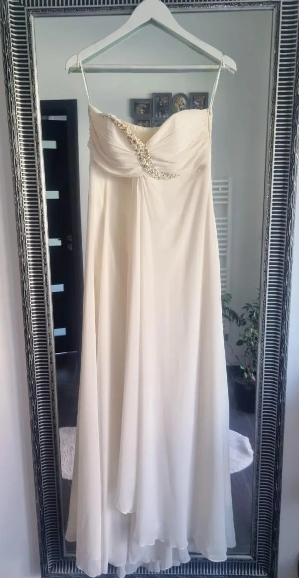 Rochie de ocazie Saygin M | Alb, Maxi, Cu umerii goi, Pietre decorative - Image 5