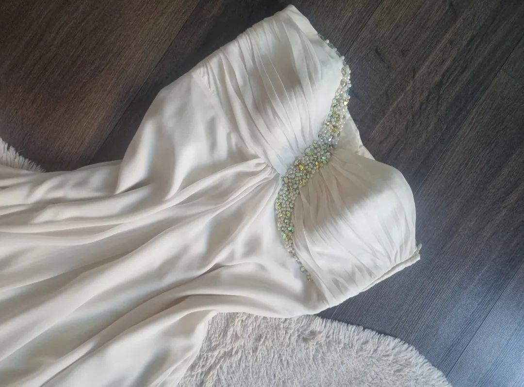 Rochie de ocazie Saygin M | Alb, Maxi, Cu umerii goi, Pietre decorative - Image 7