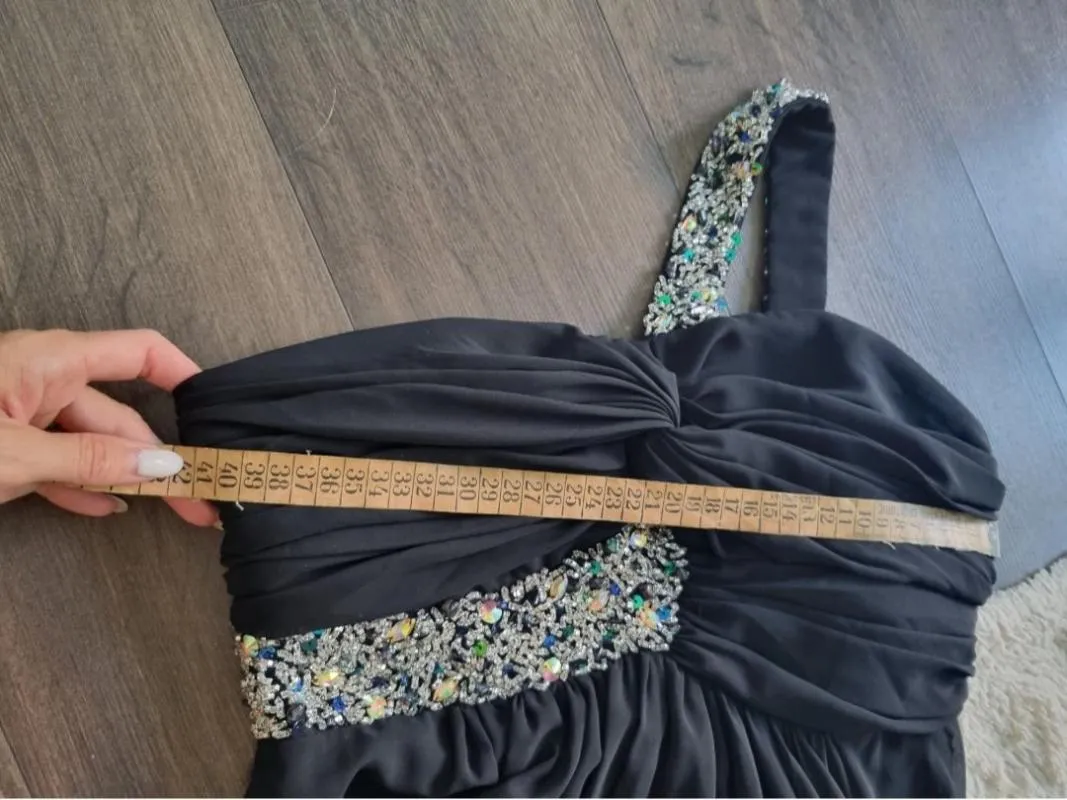 Rochie de ocazie Cenker M | Negru, Maxi, Pe un umăr, Pietre decorative - Image 10