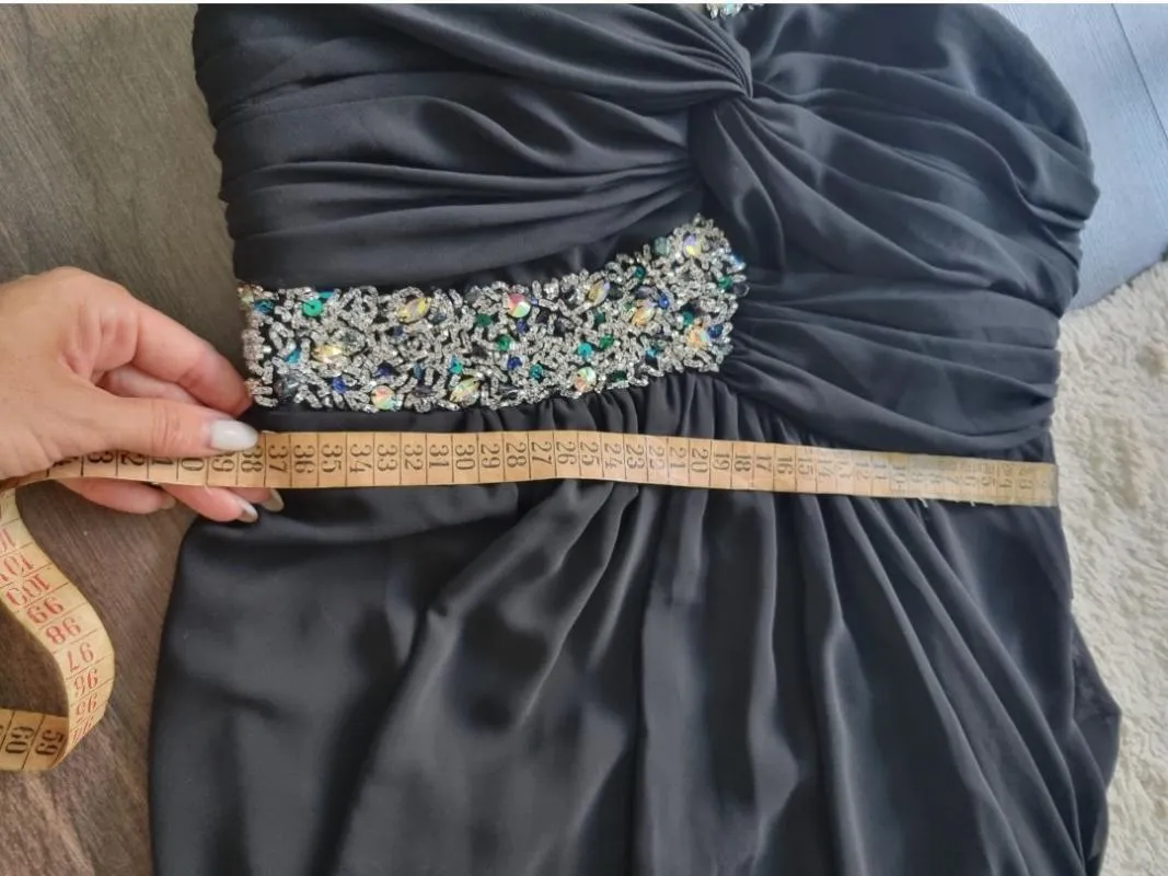 Rochie de ocazie Cenker M | Negru, Maxi, Pe un umăr, Pietre decorative - Image 11