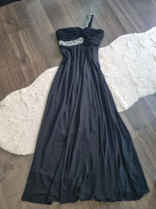Rochie de ocazie Cenker M | Negru, Maxi, Pe un umăr, Pietre decorative - Image 6