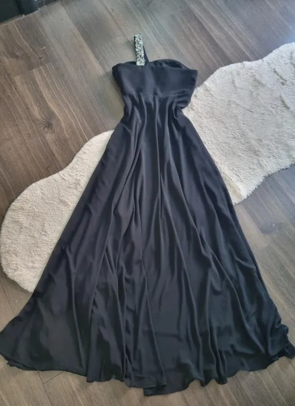 Rochie de ocazie Cenker M | Negru, Maxi, Pe un umăr, Pietre decorative - Image 7