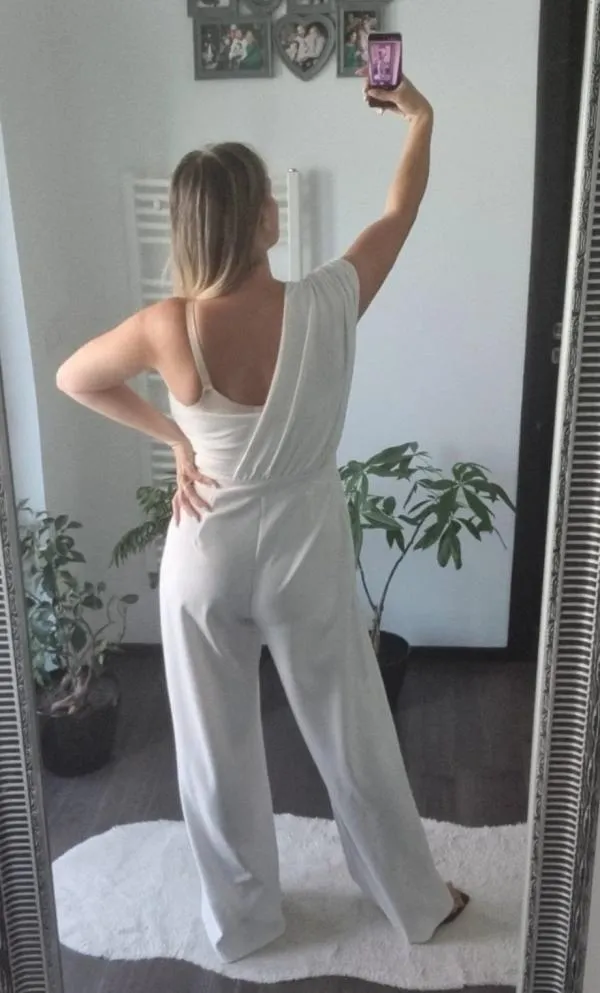 Salopetă Mohito L | Alb, Lungă, Pe un umăr - Image 3