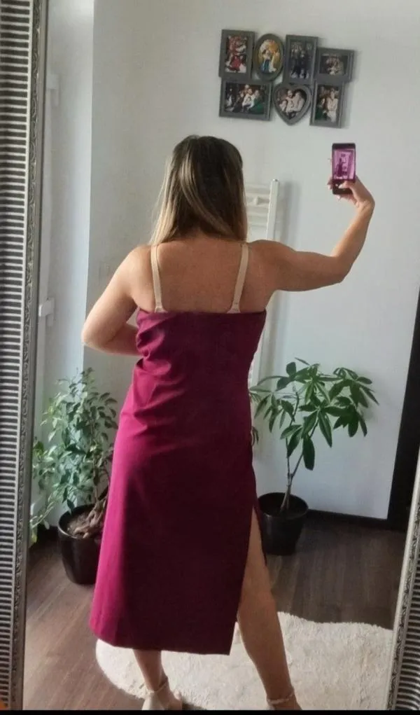 Rochie de seară Zara XL | Mov, Midi, Cu umerii goi, Drapat - Image 4