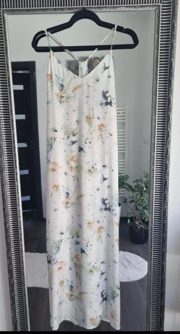 Rochie de vară Zara L | Alb, Midi, Bretele subțiri, Floral & Tropical - Image 7