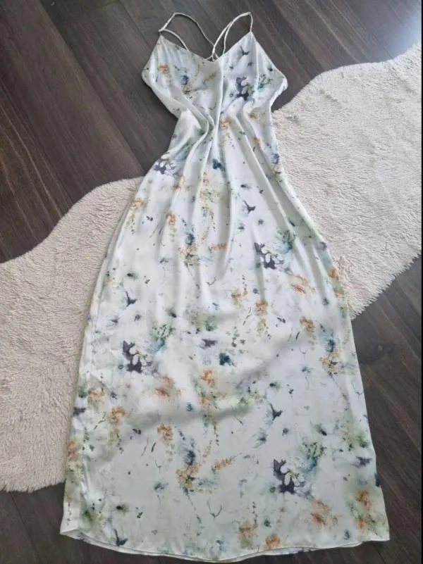 Rochie de vară Zara L | Alb, Midi, Bretele subțiri, Floral & Tropical - Image 2