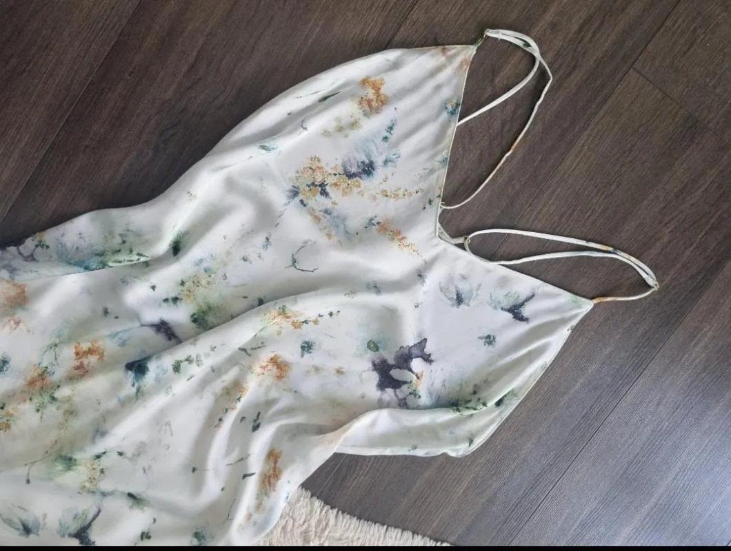 Rochie de vară Zara L | Alb, Midi, Bretele subțiri, Floral & Tropical - Image 3