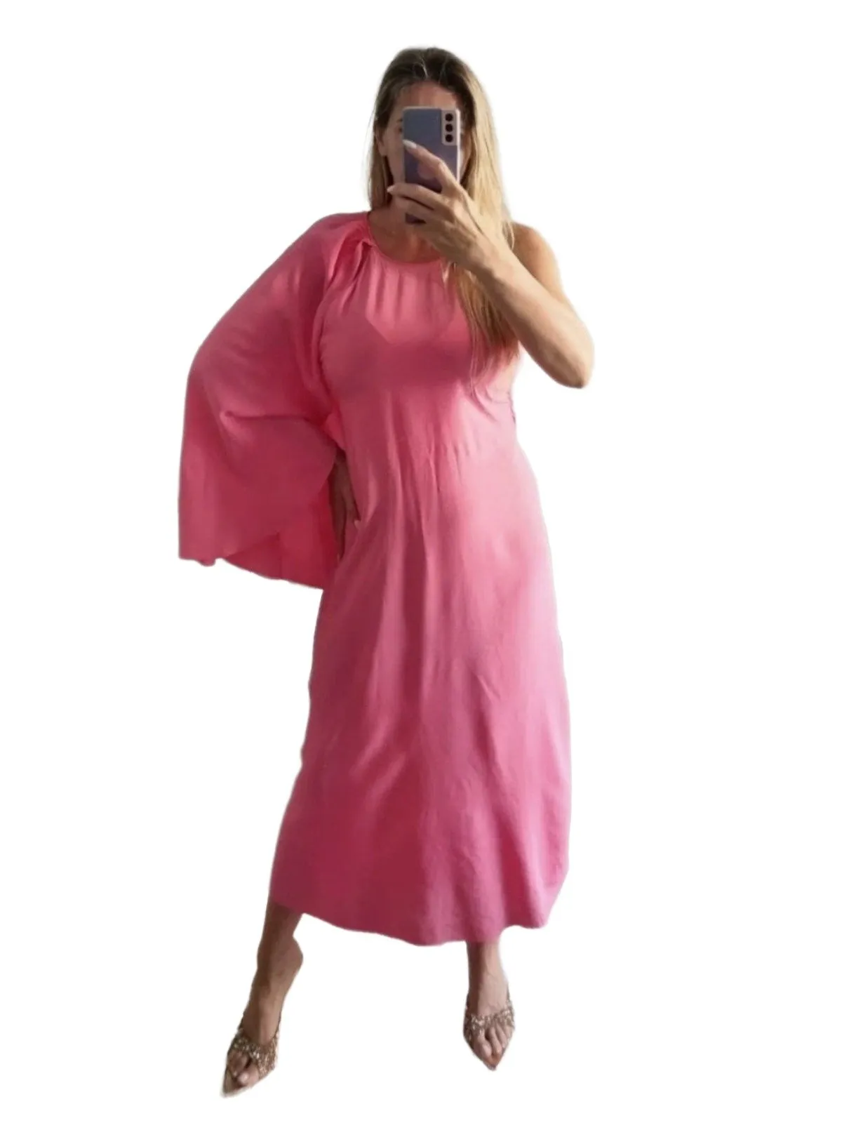 Rochie de vară Zara S | Fuchsia, Midi, Bretele subțiri, Design asimetric