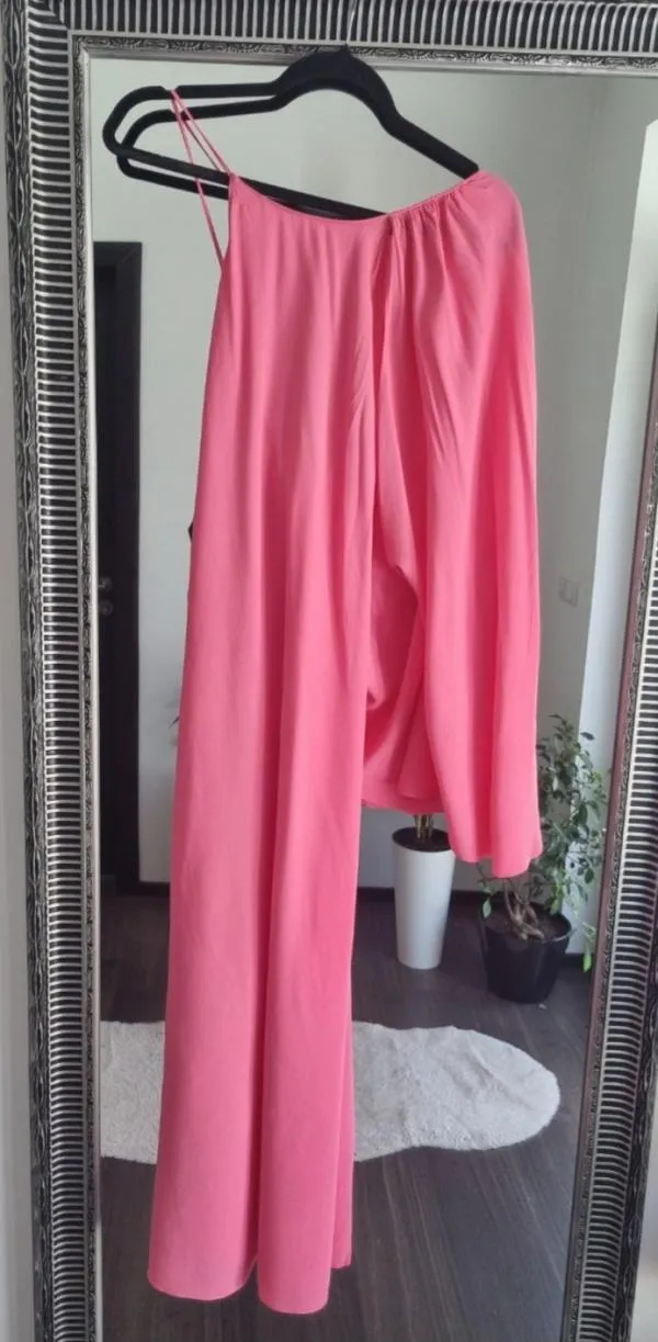 Rochie de vară Zara S | Fuchsia, Midi, Bretele subțiri, Design asimetric - Image 5