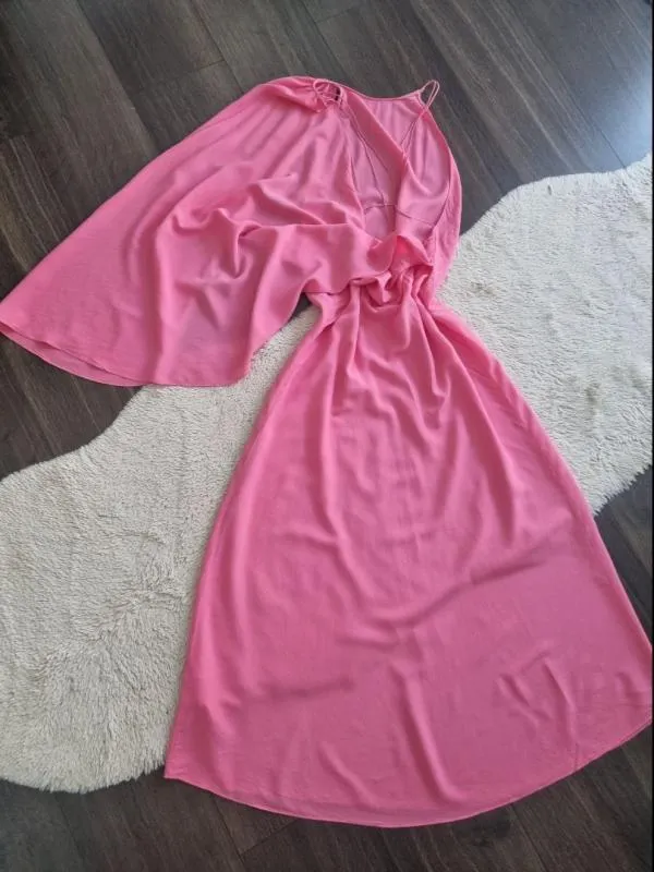 Rochie de vară Zara S | Fuchsia, Midi, Bretele subțiri, Design asimetric - Image 7