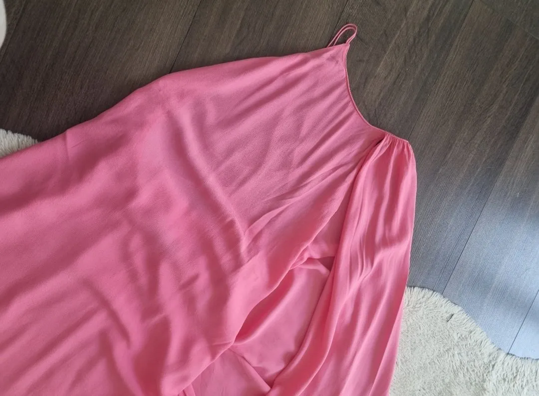 Rochie de vară Zara S | Fuchsia, Midi, Bretele subțiri, Design asimetric - Image 9