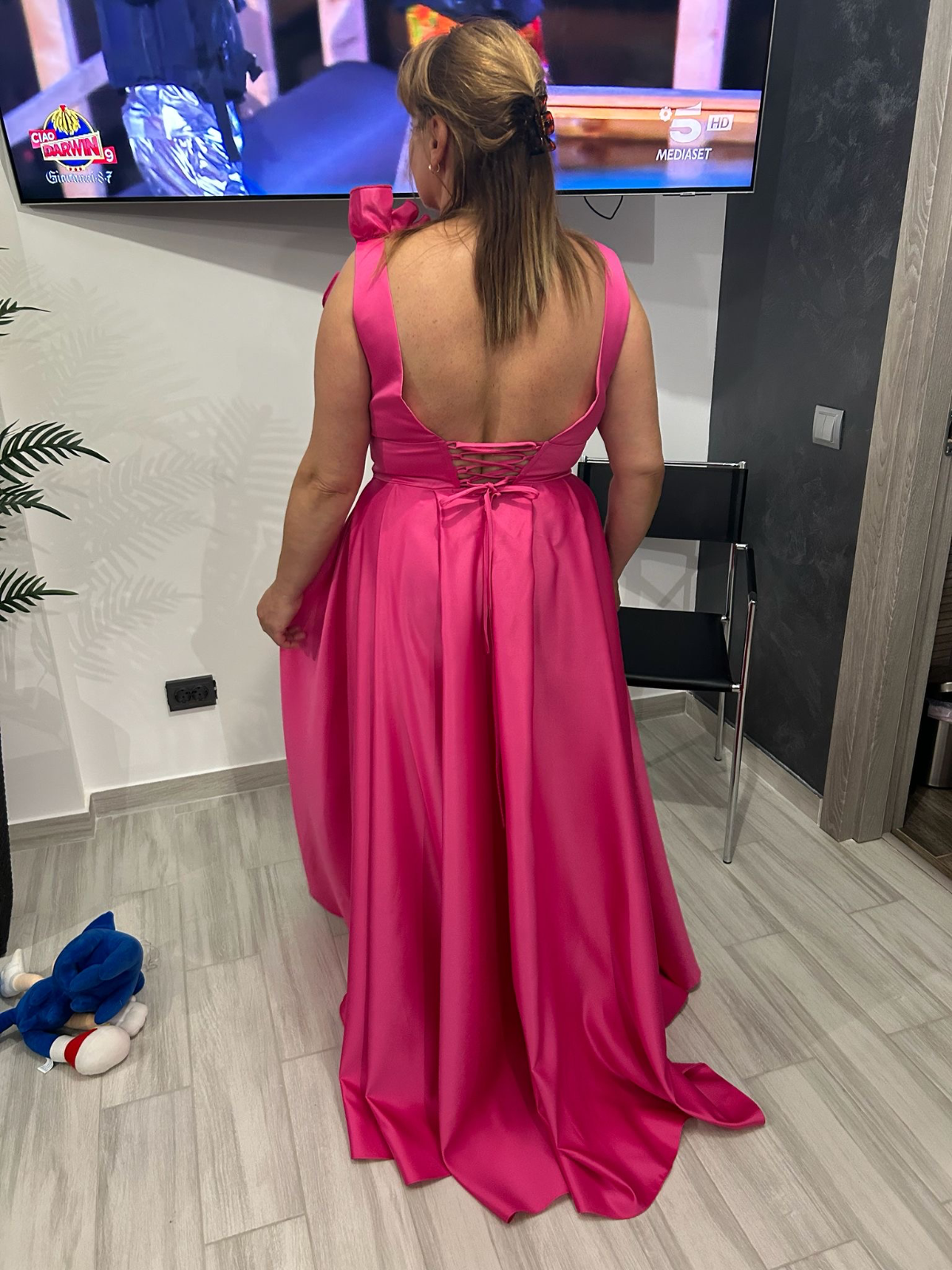 Rochie de ocazie Temu M | Fuchsia, Maxi, Fără mâneci, Curvy, Volane - Image 2