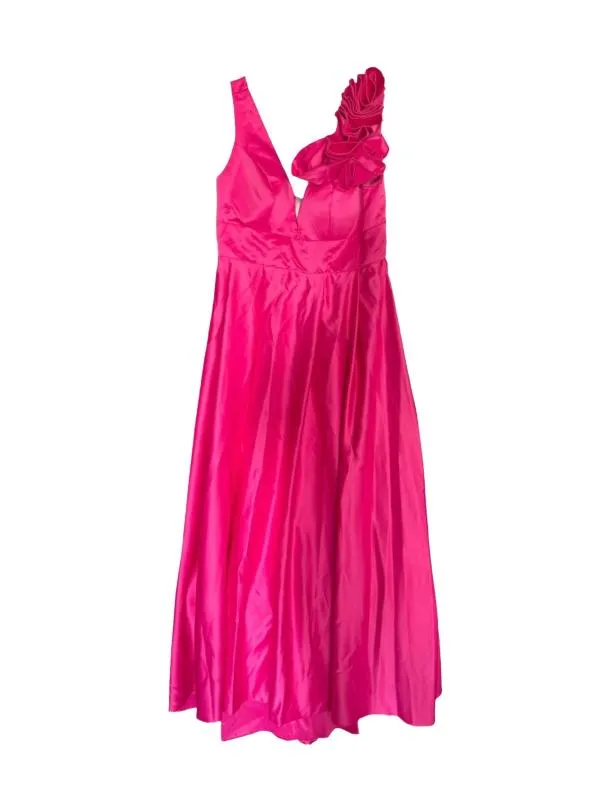 Rochie de ocazie Temu M | Fuchsia, Maxi, Fără mâneci, Curvy, Volane