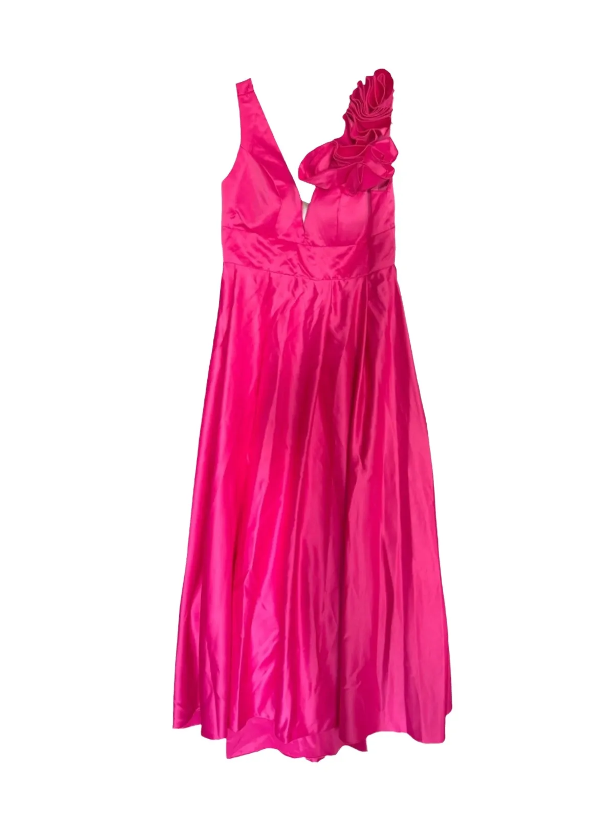 Rochie de ocazie Temu M | Fuchsia, Maxi, Fără mâneci, Curvy, Volane