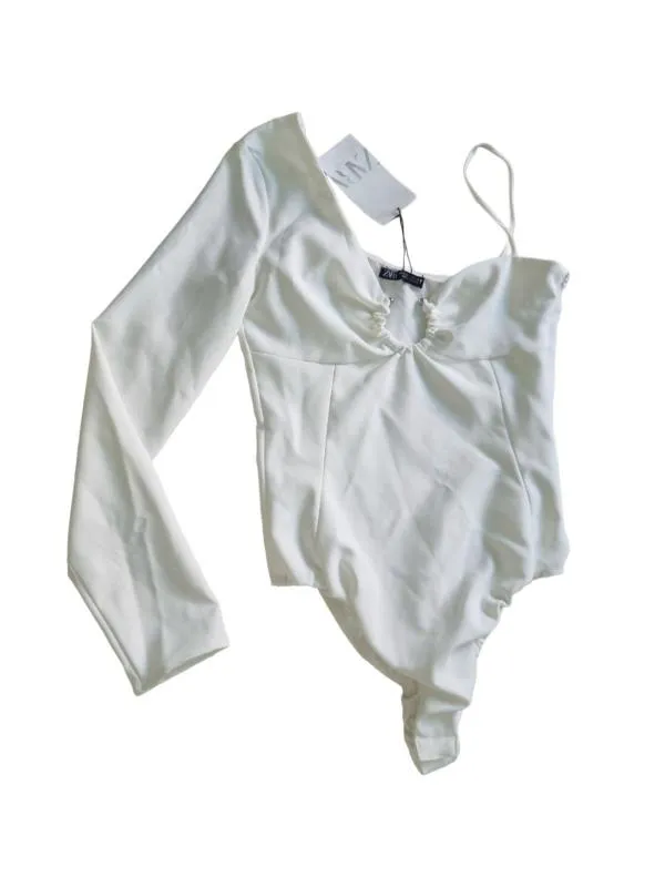 Body Zara S | Alb, Normal, Mulat Cambrat fit, Design asimetric