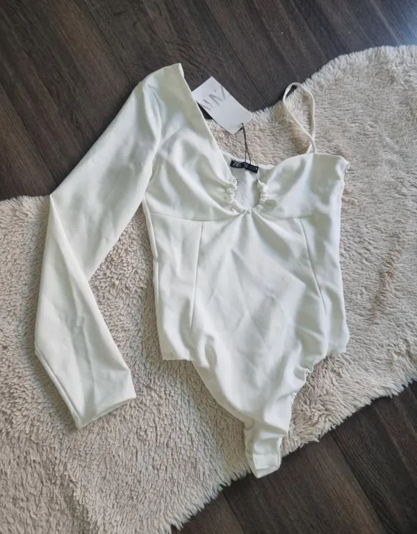 Body Zara S | Alb, Normal, Mulat  Cambrat fit, Design asimetric - Image 9