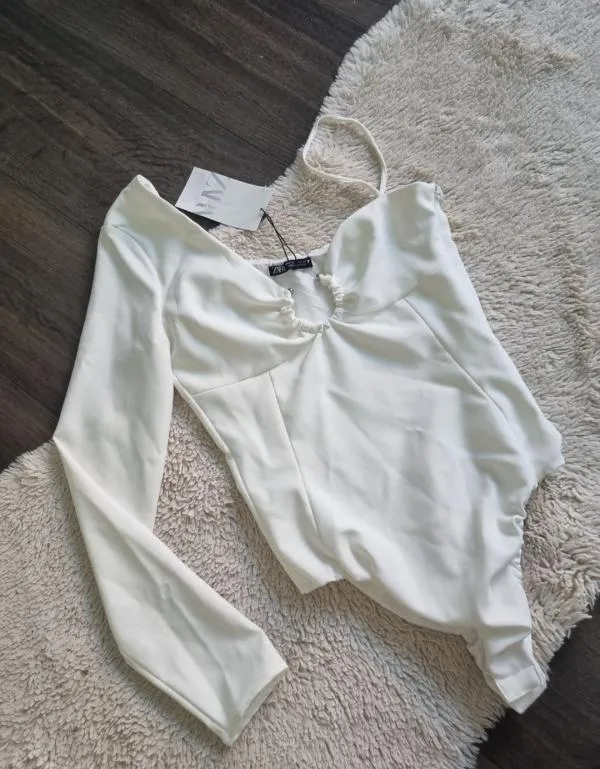 Body Zara S | Alb, Normal, Mulat  Cambrat fit, Design asimetric - Image 2