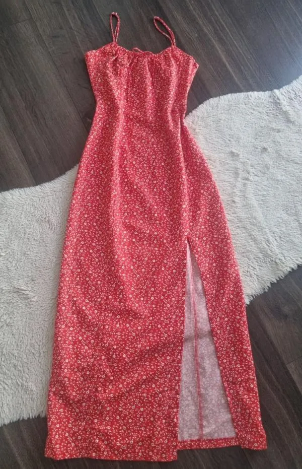 Rochie de vară Zara XS | Roșu, Midi, Bretele subțiri, Buline & Imprimeuri mici - Image 5