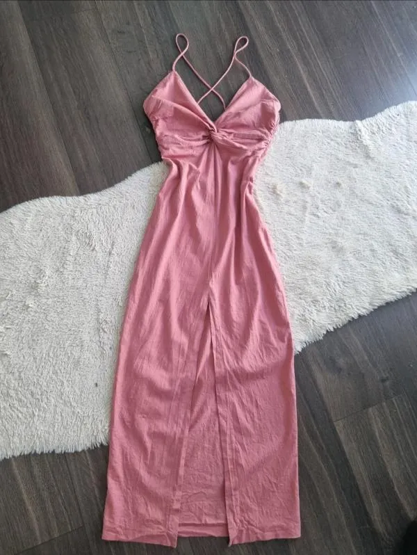 Rochie de vară Zara S | Roz, Midi, Bretele subțiri - Image 7