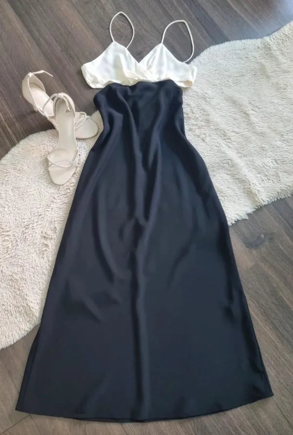 Rochie de vară Zara M | Negru, Midi, Bretele subțiri, Design asimetric - Image 10