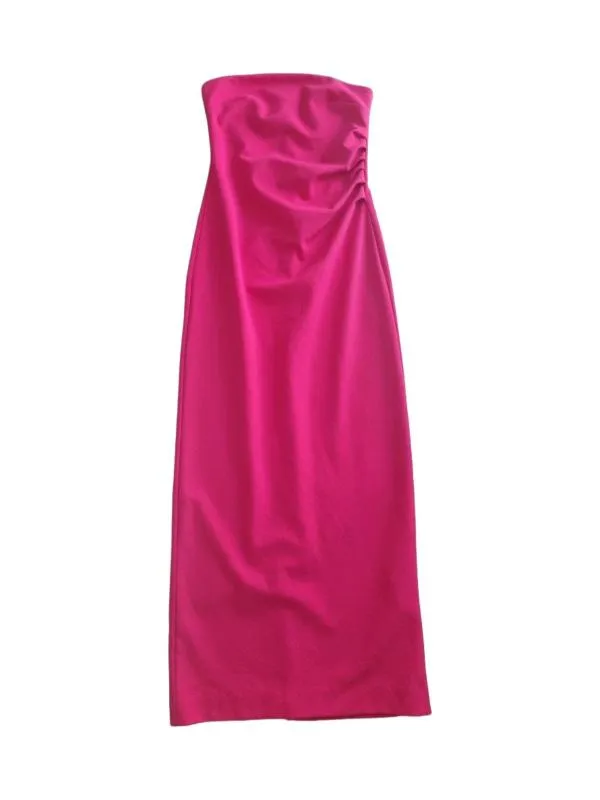 Rochie de vară Zara M | Fuchsia, Midi, Cu umerii goi