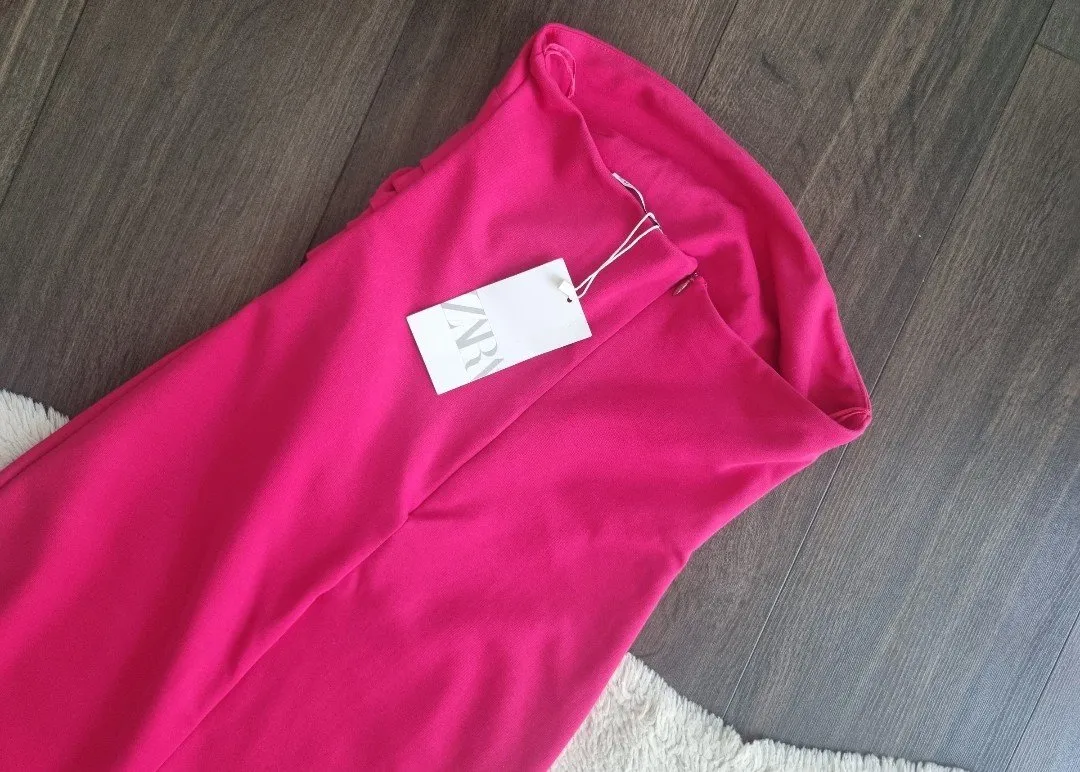 Rochie de vară Zara M | Fuchsia, Midi, Cu umerii goi - Image 5