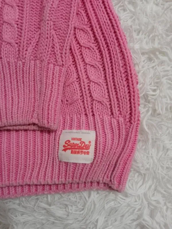 Pulover la baza gâtului Superdry XS | Roz, Normal, Relaxed Lejer fit, Monocrom, Lână - Image 4