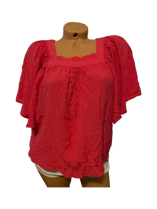 Bluză Camaieu XS | Roz, Normal, Mânecă scurtă, Relaxed  Lejer fit, Volane