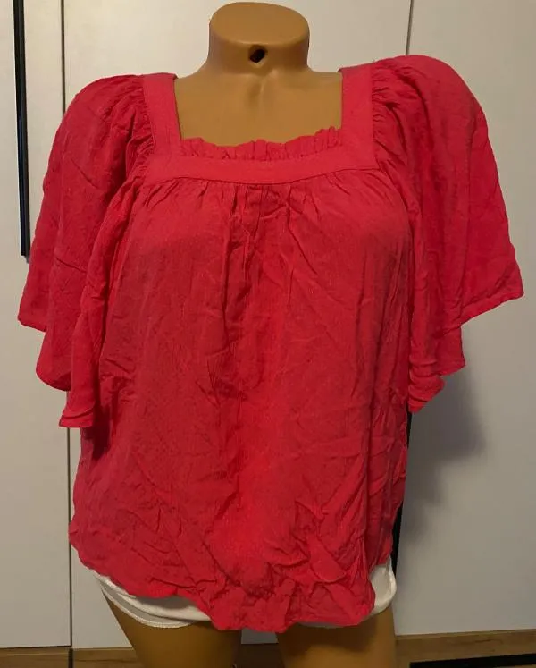 Bluză Camaieu XS | Roz, Normal, Mânecă scurtă, Relaxed  Lejer fit, Volane - Image 8
