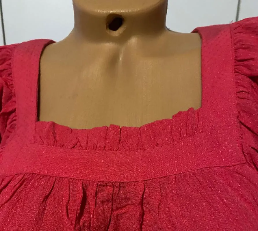 Bluză Camaieu XS | Roz, Normal, Mânecă scurtă, Relaxed  Lejer fit, Volane - Image 2
