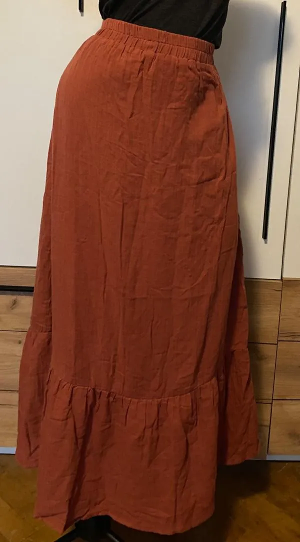 Fustă cloș Camaieu L | Cărămiziu, Maxi, Talie medie, Cloș fit, Bumbac - Image 2
