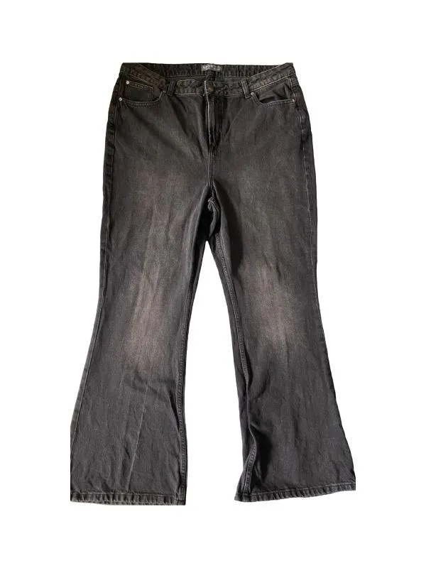 Blugi Primark EU 46 | Negru, Lungi, Talie înaltă, Flared (Evazați) fit, Prespălați  Cu umbre