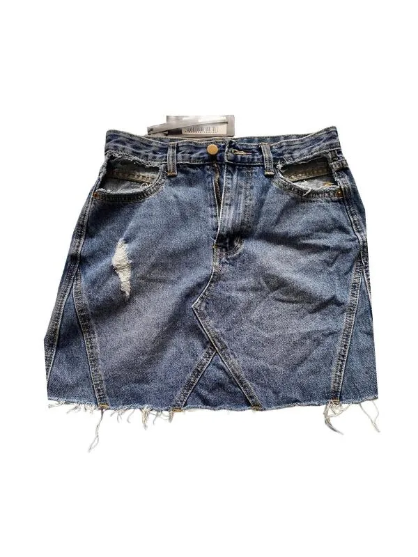 Fustă din denim Momokrom EU 36 | Albastru, Mini, Talie înaltă, Creion (Pencil) fit, Cu decupaje