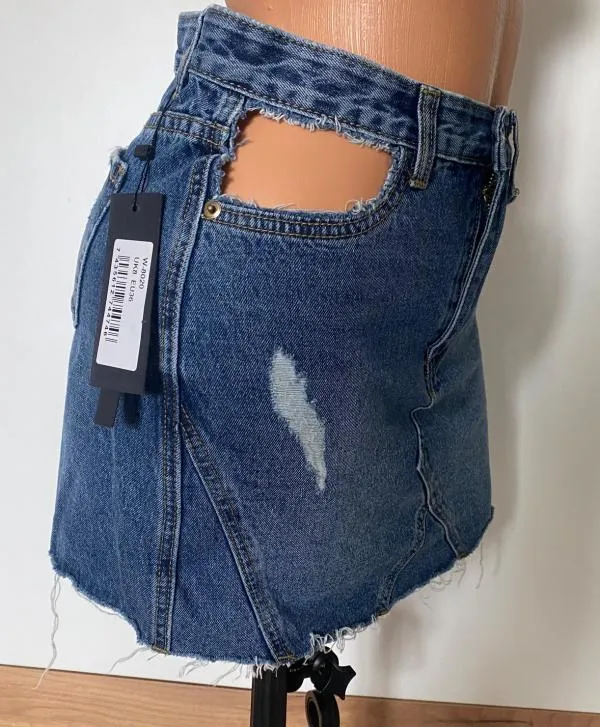Fustă din denim Momokrom EU 36 | Albastru, Mini, Talie înaltă, Creion (Pencil) fit, Cu decupaje - Image 2