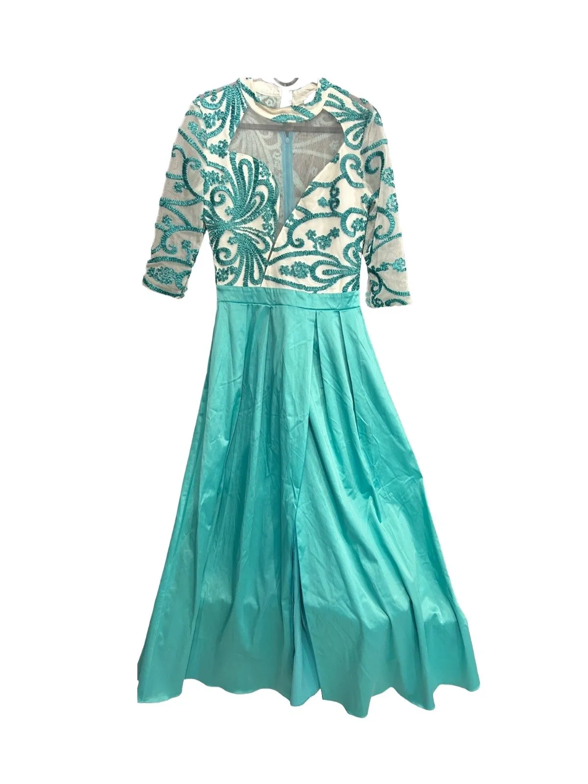 Rochie de ocazie Foggi S-M | Turcoaz, Maxi, Mânecă trei sferturi