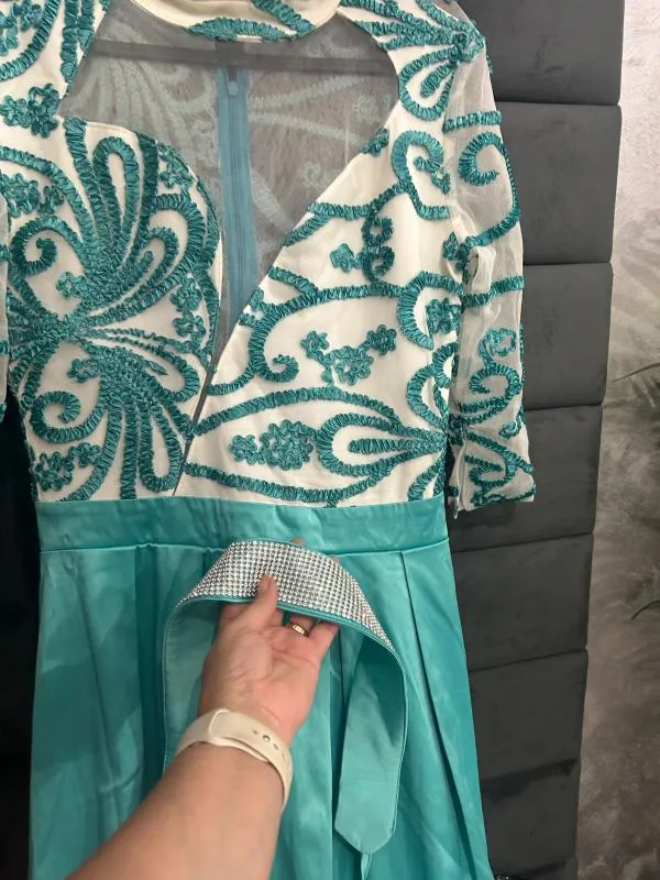 Rochie de ocazie Foggi S-M | Turcoaz, Maxi, Mânecă trei sferturi - Image 3